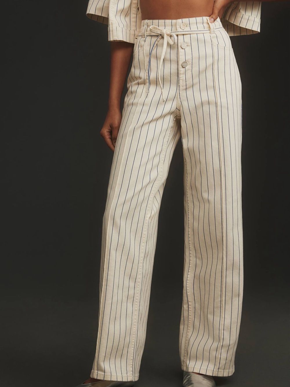 Copenhagen’s Baum Und Pferdgarten cream striped Nina trouser jeans sz 34/XS/25